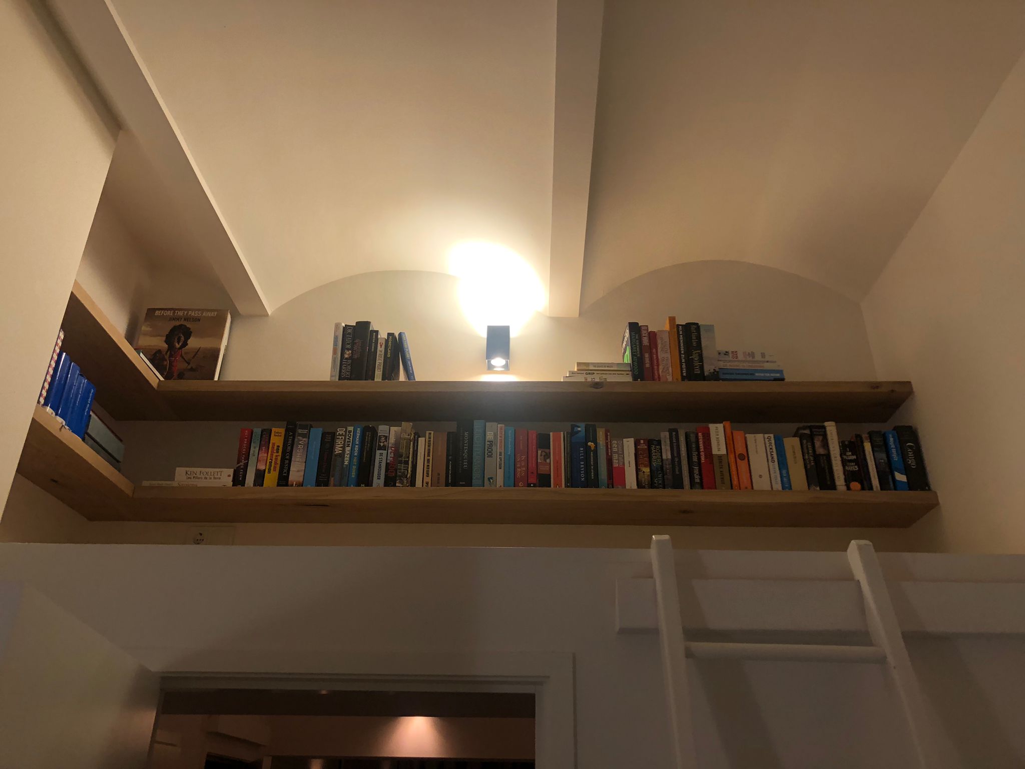 Boekenplanken langs een tongewelf